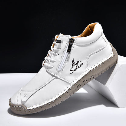 Men's Genuine Leather Suede Casual Boots - Side Zipper, Waterproof, Wide Toe Box with Arch Support