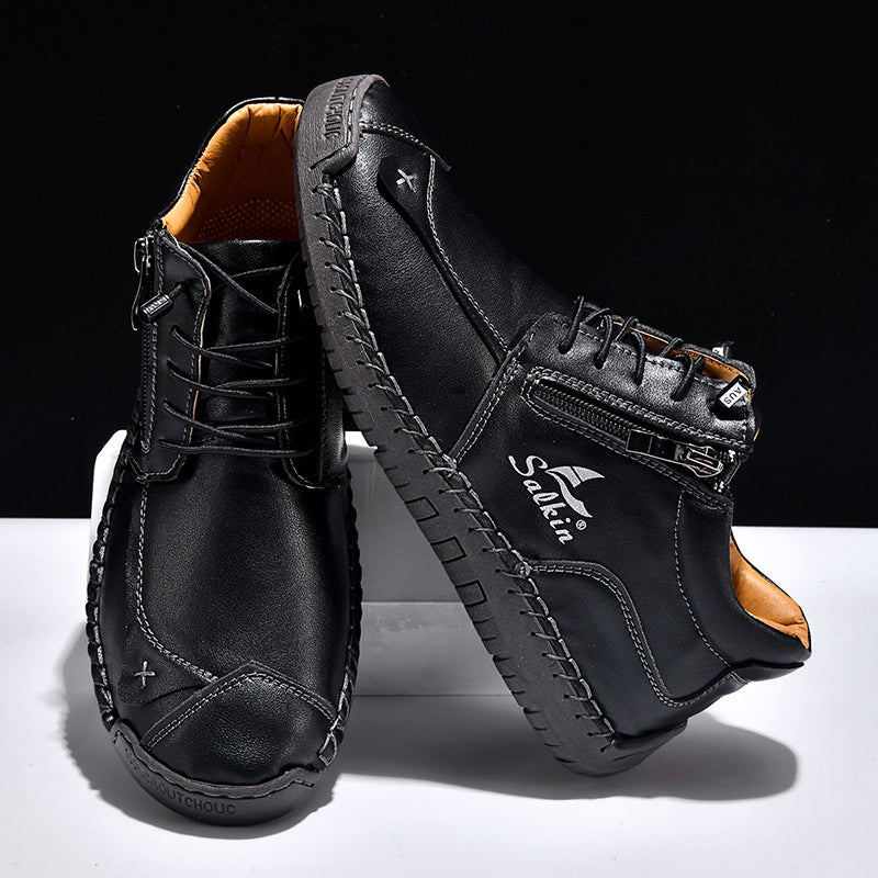 Men's Genuine Leather Suede Casual Boots - Side Zipper, Waterproof, Wide Toe Box with Arch Support