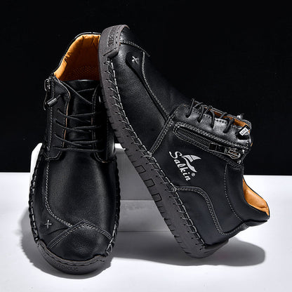 Men's Genuine Leather Suede Casual Boots - Side Zipper, Waterproof, Wide Toe Box with Arch Support