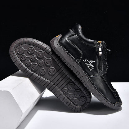 Men's Genuine Leather Suede Casual Boots - Side Zipper, Waterproof, Wide Toe Box with Arch Support