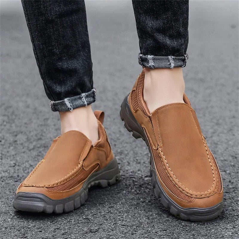 (Medical Certification) Men's Orthopedic Genuine Leather Shoes for Diabetics, Arch Support Hiking Shoes for Plantar Fasciitis