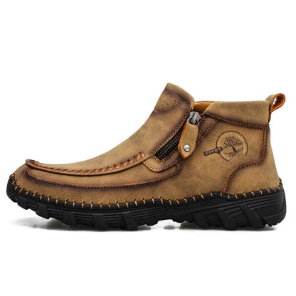 (⏰NOW ON: 70% OFF Sale! 🔥)Men's Premium Motorcycle Boots – Hand-Stitched Genuine Leather, USMCA Recommended - Wide Toe, Waterproof, Anti-Slip, Anti-Sprain, Ortho Support, Suitable for Riding, Work, Driving, Hiking