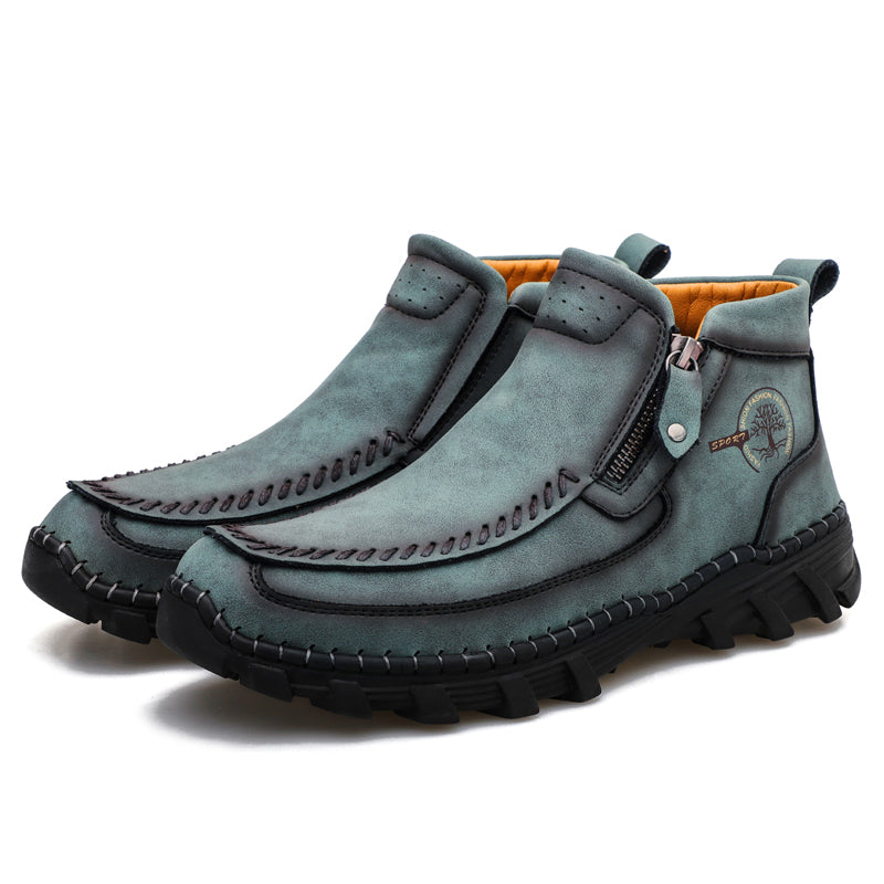 (⏰NOW ON: 70% OFF Sale! 🔥)Men's Premium Motorcycle Boots – Hand-Stitched Genuine Leather, USMCA Recommended - Wide Toe, Waterproof, Anti-Slip, Anti-Sprain, Ortho Support, Suitable for Riding, Work, Driving, Hiking