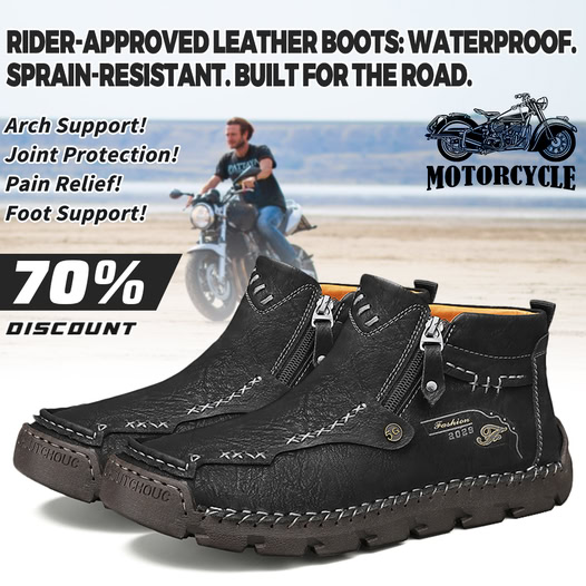 (🎁#6 Best Seller) Men's Top-Quality Motorcycle Boots Hand-Stitched Genuine Leather Boots-Wide Toe, Waterproof, Anti-Slip, Anti-Sprain, Suitable for Work, Driving, Hiking