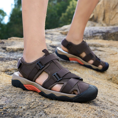 (💥Top Rated Choice) Men’s Outdoor Sport Sandals – Closed Toe, Adjustable Straps, Arch Support, Slip-Resistant for Hiking, Beach & Work