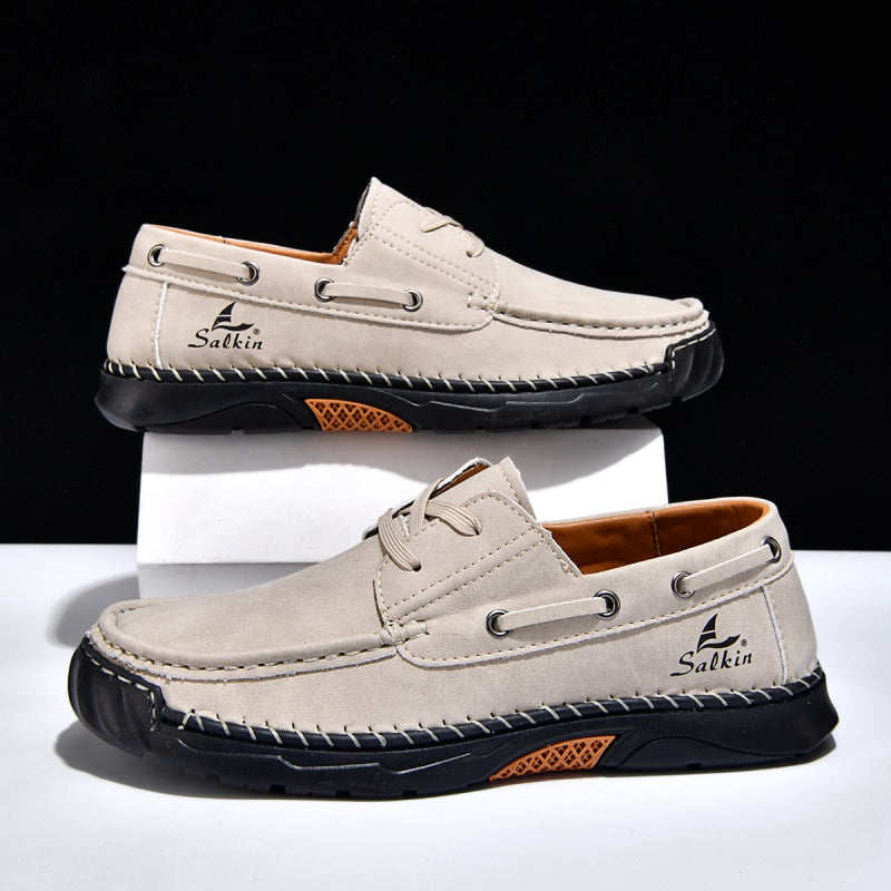(💥Top Rated Choice)  Men’s Orthopedic Premium Handmade Leather Boat Shoes – Pressure Relief, Waterproof, Slip-Resistant, Wide Toe, Arch&Ankle Support for Everyday & Travel