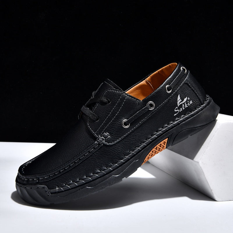 (💥Top Rated Choice)  Men’s Orthopedic Premium Handmade Leather Boat Shoes – Pressure Relief, Waterproof, Slip-Resistant, Wide Toe, Arch&Ankle Support for Everyday & Travel