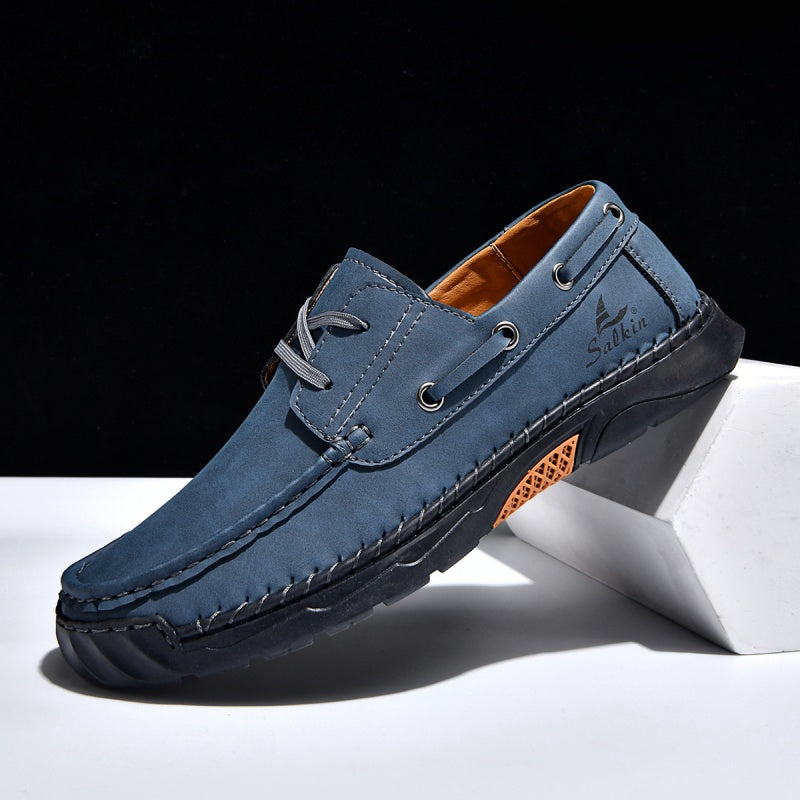 (💥Top Rated Choice)  Men’s Orthopedic Premium Handmade Leather Boat Shoes – Pressure Relief, Waterproof, Slip-Resistant, Wide Toe, Arch&Ankle Support for Everyday & Travel