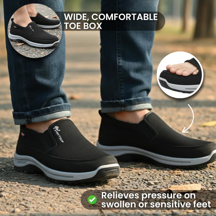 (🎁#8 Best Seller) Men's Slip-On Walking Shoes with Lightweight Cushioned Sole - Waterproof Mesh, Anti-Slip, Wide Toe, Arch Support