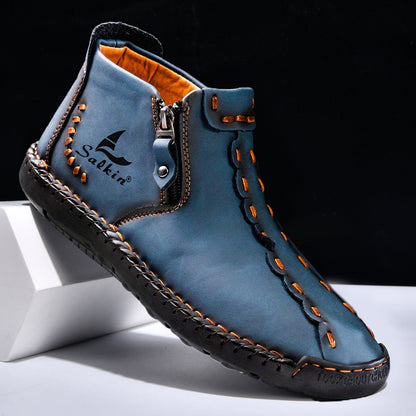⏰Limited-Time 70% OFF—Men’s Wide-Fit Handmade Driving Boots – Easy Zip, All-Day Comfort, Arch Support, Waterproof, Pressure Relief, Non-Slip Sole for Casual, Travel&Outdoor