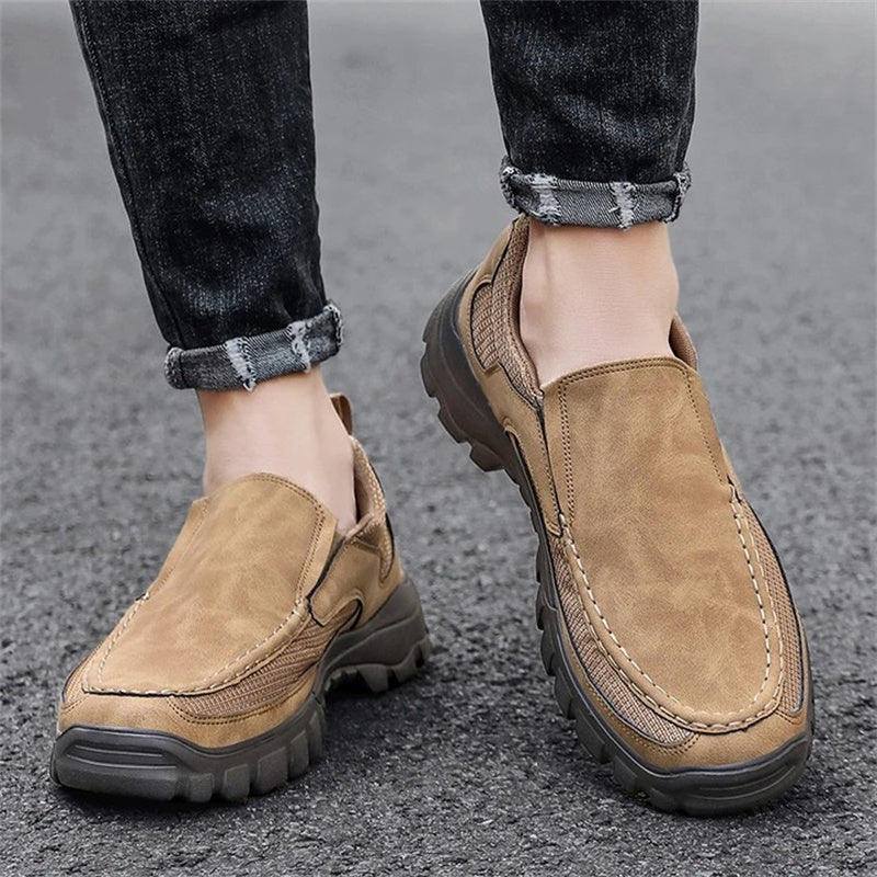 Men's Orthopedic Genuine Leather Relaxed-Fit Slip-On Loafer for Diabetics, Arch Support Hiking Shoes for  everyday casual wear