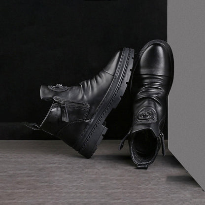 Men's Comfortable Leather Motorcycle Boots Work Boots Waterproof Anti-Slip Anti-Sprain